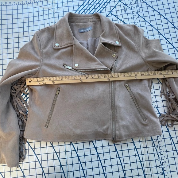 BAGATELLE Light Tan Long Fringe MOTO JACKET Microfiber Suede Fully Lined Sz XL - Picture 4 of 10